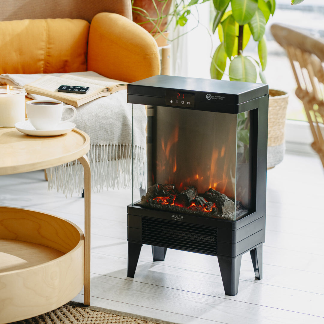 LED elektrische haard met afstandsbediening, 2 verwarmingsvermogens 1000W/2000W, thermostaat, Adler AD 7755