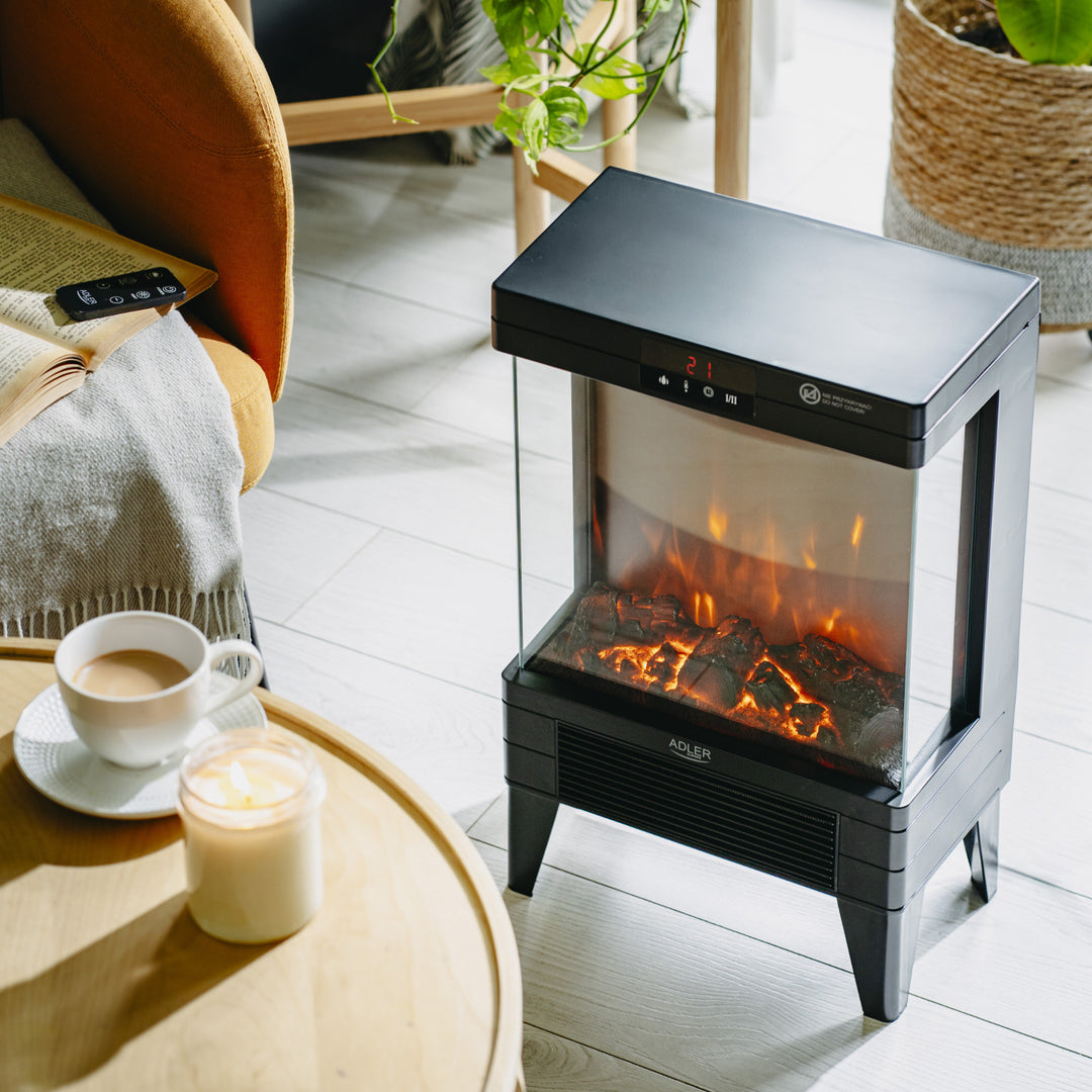 LED elektrische haard met afstandsbediening, 2 verwarmingsvermogens 1000W/2000W, thermostaat, Adler AD 7755