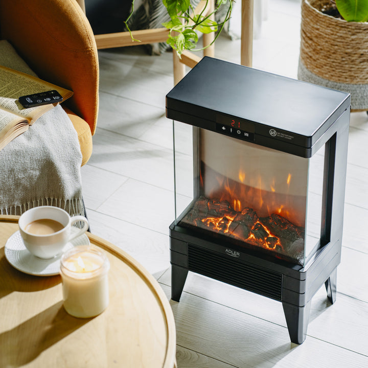 LED elektrische haard met afstandsbediening, 2 verwarmingsvermogens 1000W/2000W, thermostaat, Adler AD 7755