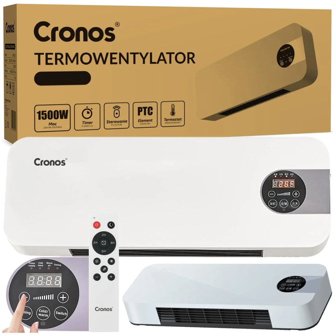 Cronos ventilator luchtgordijn, 1500W, laag stroomverbruik, brede uitblaashoek, afstandsbediening, HFH-201