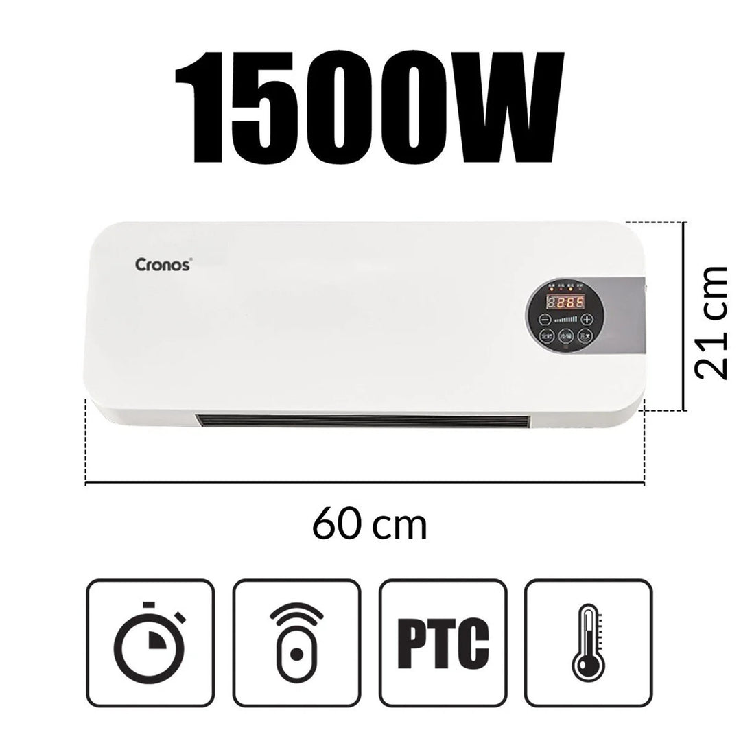 Cronos ventilator luchtgordijn, 1500W, laag stroomverbruik, brede uitblaashoek, afstandsbediening, HFH-201