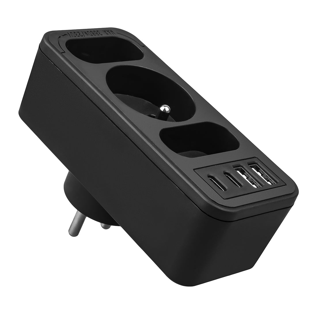 Stopcontact x3 + 4xUSB Maclean, 3-voudige splitter, 2xUSB A, 2xUSB C PD 20W, 1x16A + 2x6A, MCE248 F/B, 2 stuks