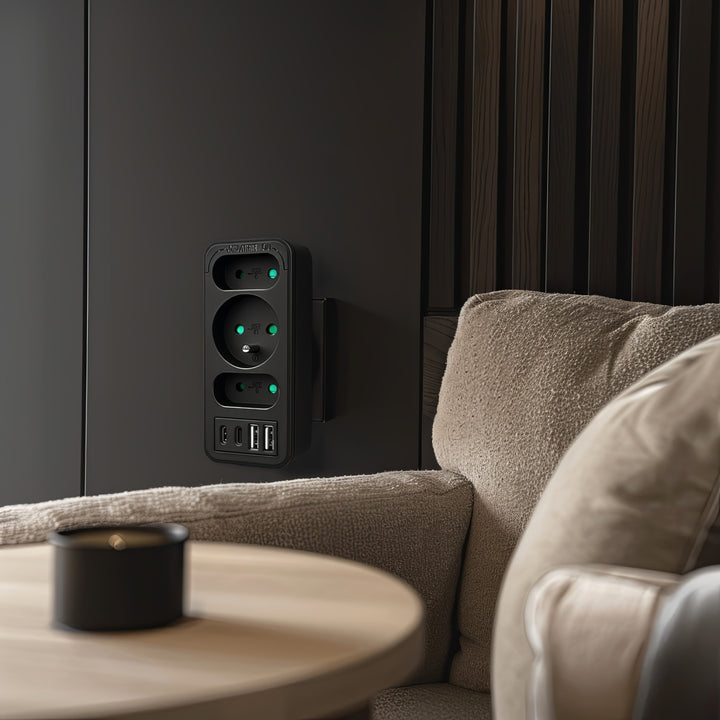 Stopcontact x3 + 4xUSB Maclean, 3-voudige splitter, 2xUSB A, 2xUSB C PD 20W, 1x16A + 2x6A, MCE248 F/B, 2 stuks