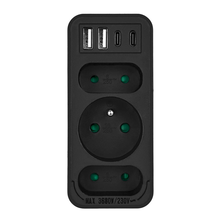 Stopcontact x3 + 4xUSB Maclean, 3-voudige splitter, 2xUSB A, 2xUSB C PD 20W, 1x16A + 2x6A, MCE248 F/B, 3 stuks