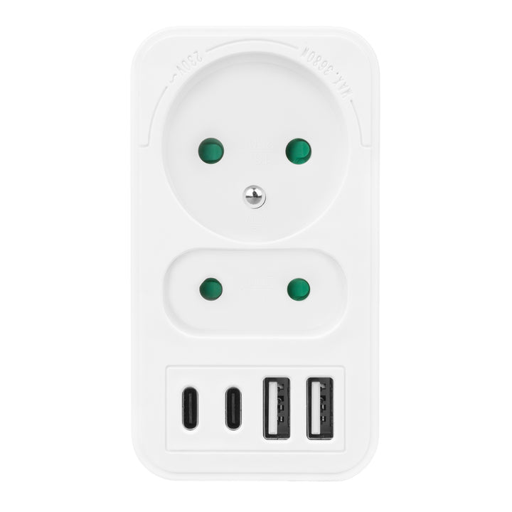 Maclean contactdoos x2 + 4xUSB, splitter met 2 contactdozen, 2xUSB A, 2xUSB C PD 20W, 1x16A + 1x6A, MCE249 F/W, 2 stuks
