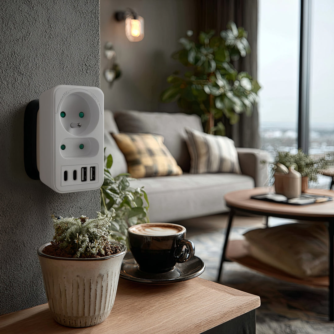 Maclean contactdoos x2 + 4xUSB, splitter met 2 contactdozen, 2xUSB A, 2xUSB C PD 20W, 1x16A + 1x6A, MCE249 F/W, 2 stuks