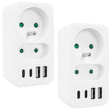 Maclean contactdoos x2 + 4xUSB, splitter met 2 contactdozen, 2xUSB A, 2xUSB C PD 20W, 1x16A + 1x6A, MCE249 F/W, 2 stuks