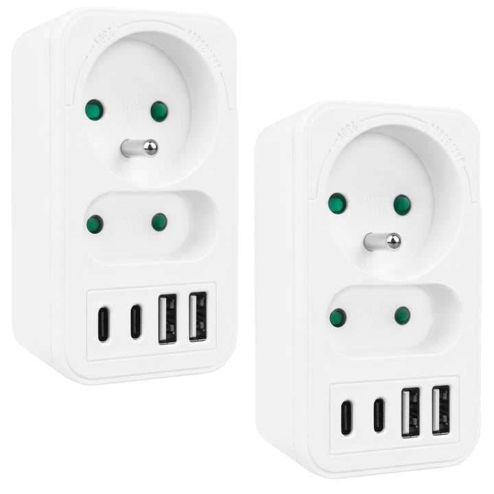 Maclean contactdoos x2 + 4xUSB, splitter met 2 contactdozen, 2xUSB A, 2xUSB C PD 20W, 1x16A + 1x6A, MCE249 F/W, 2 stuks