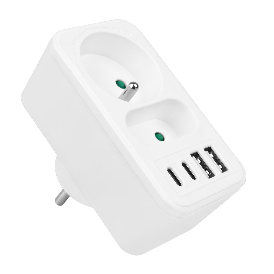 Maclean contactdoos x2 + 4xUSB, splitter met 2 contactdozen, 2xUSB A, 2xUSB C PD 20W, 1x16A + 1x6A, MCE249 F/W, 3 stuks