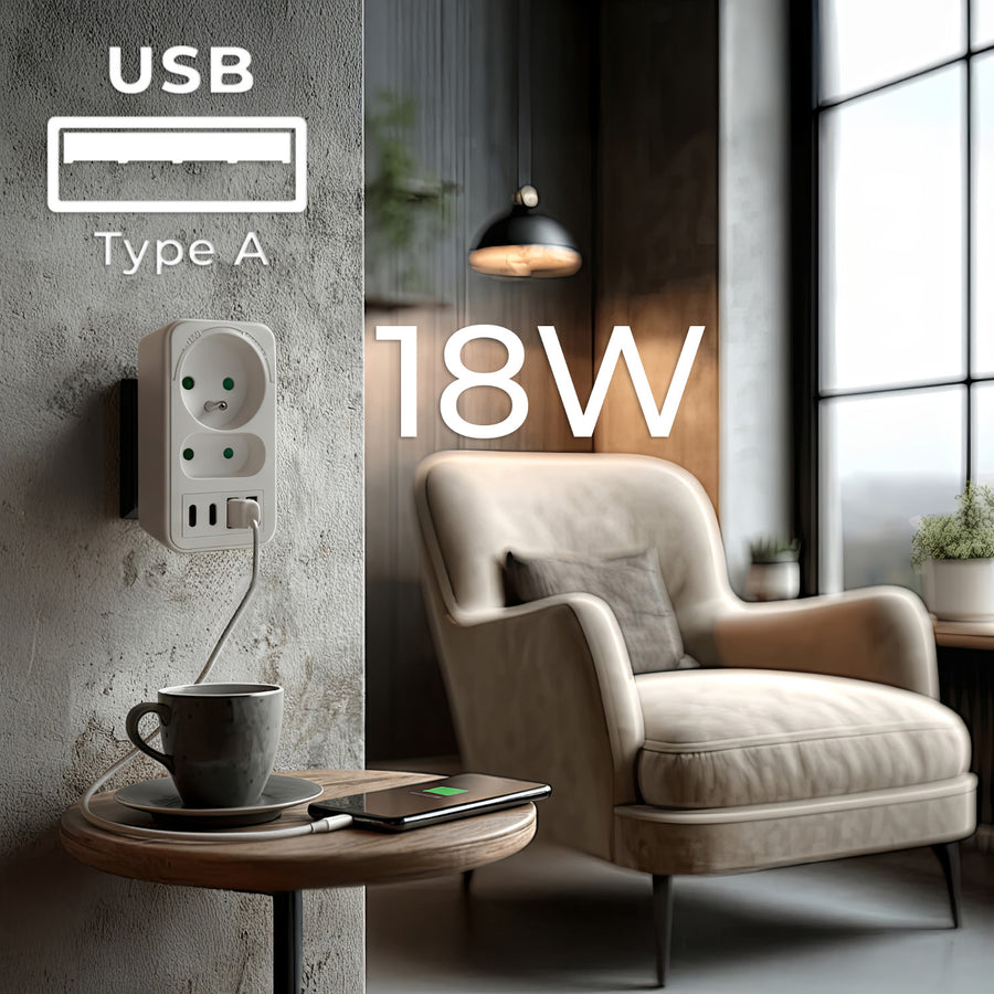 Maclean contactdoos x2 + 4xUSB, splitter met 2 contactdozen, 2xUSB A, 2xUSB C PD 20W, 1x16A + 1x6A, MCE249 F/W, 3 stuks