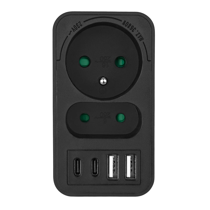 Maclean contactdoos x2 + 4xUSB, splitter met 2 contactdozen, 2xUSB A, 2xUSB C PD 20W, 1x16A + 1x6A, MCE249 F/B, 2 stuks