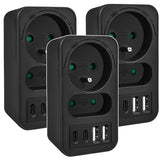 Maclean contactdoos x2 + 4xUSB, splitter met 2 contactdozen, 2xUSB A, 2xUSB C PD 20W, 1x16A + 1x6A, MCE249 F/B, 3 stuks