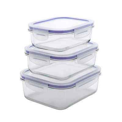 Set van 3 Practic voedselcontainers, inhoud 0,6, 1 en 2 l, deksels met clips