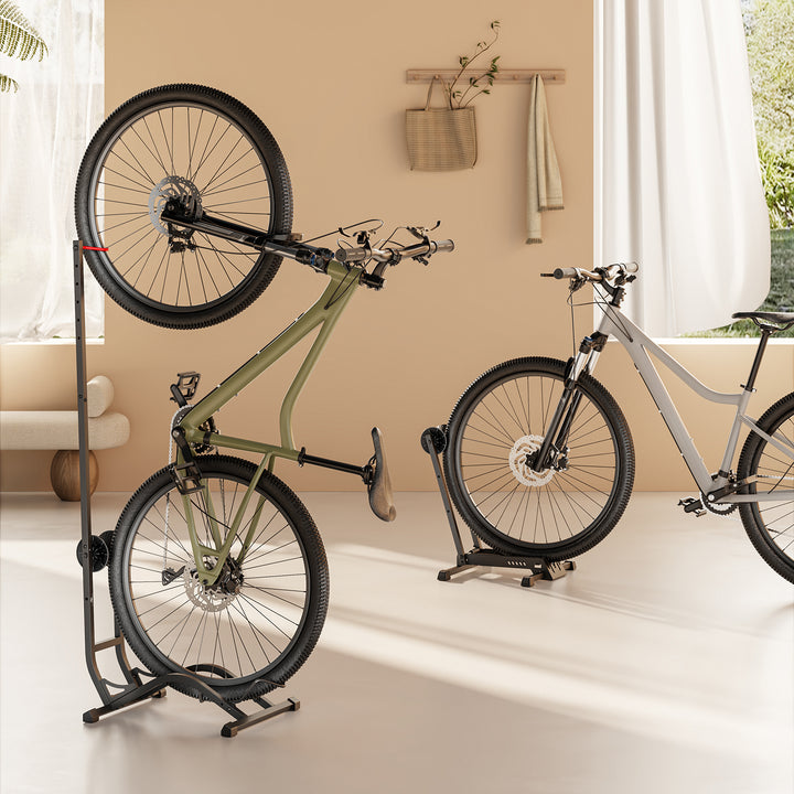 Maclean fietsstandaard, vrijstaand, horizontaal/verticaal, voor het stallen van fietsen, staal, max. belasting 35 kg, MC-170