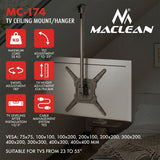 Plafondbeugel / -hanger voor tv's van Maclean, max. draagvermogen 35 kg, 23-55", max. VESA 400x400, MC-174