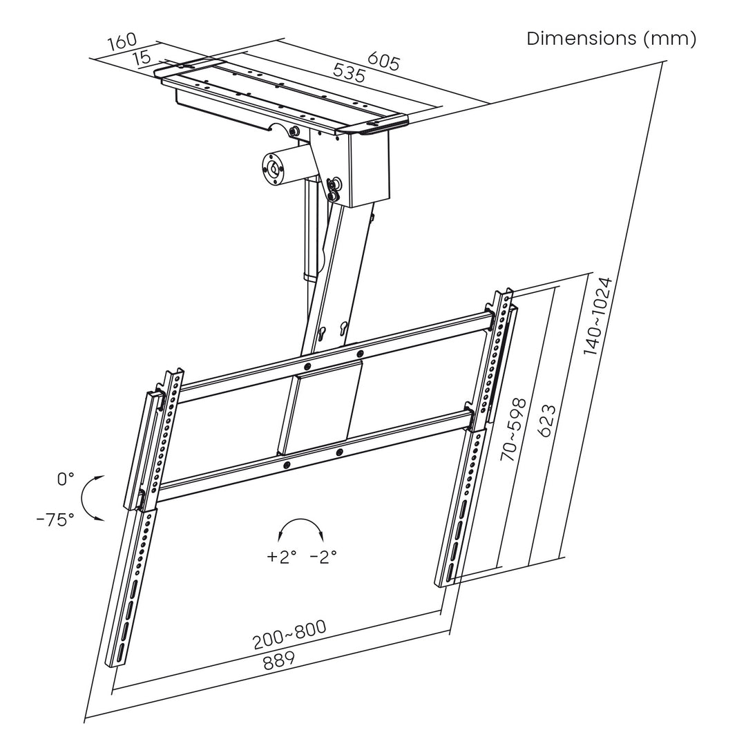 Maclean elektrische tv-beugel, voor montage aan het plafond, compatibel met Tuya, max. VESA 800x400, voor tv's van 43-86", max. 55 kg, MC-176 T
