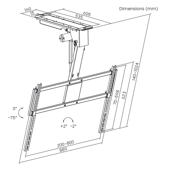 Maclean elektrische tv-beugel, voor montage aan het plafond, compatibel met Tuya, max. VESA 800x400, voor tv's van 43-86", max. 55 kg, MC-176 T