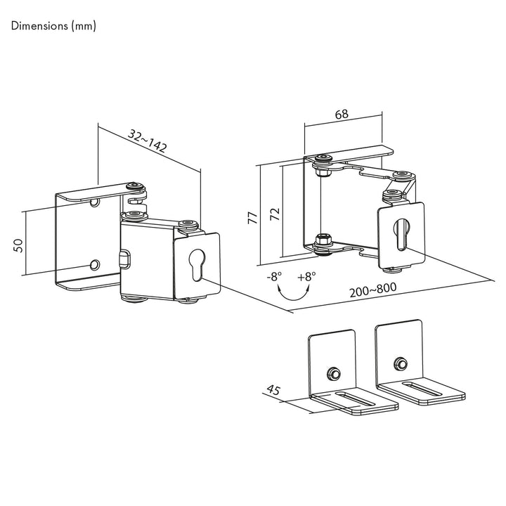 Wandbeugel / wandhouder voor Maclean-soundbar, hoekverstelling +8°~-8°, max. belasting 10 kg, van staal, MC-177