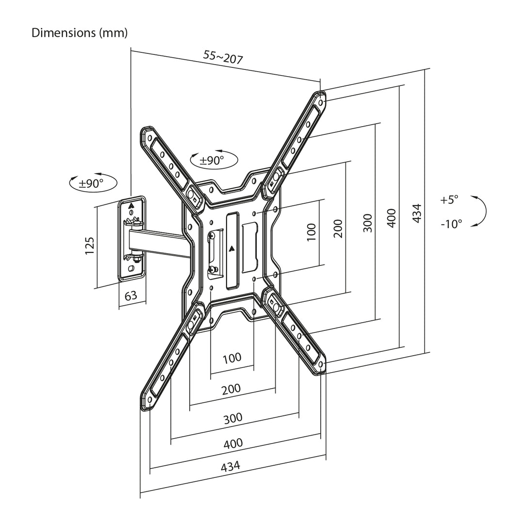 Maclean-beugel/hanger voor tv of monitor, max. 23-65", max. draagvermogen 30 kg, universeel, max. VESA 400x400, MC-758 N