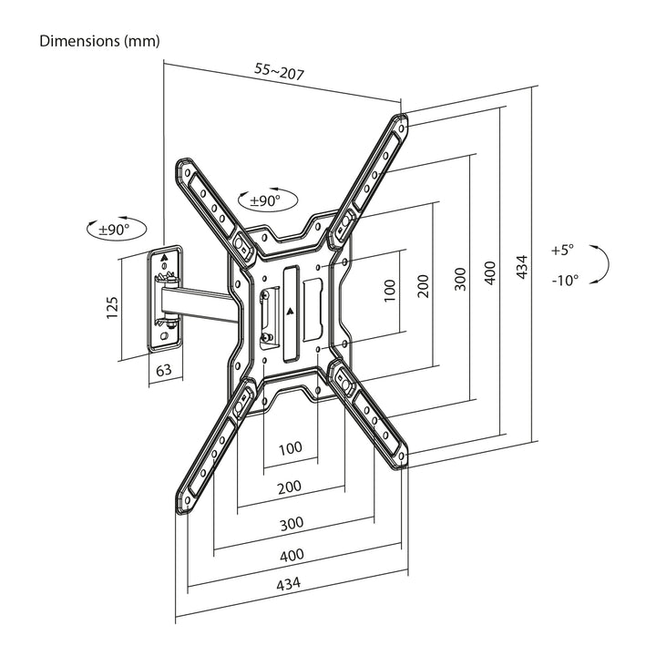Maclean-beugel/hanger voor tv of monitor, max. 23-65", max. draagvermogen 30 kg, universeel, max. VESA 400x400, MC-758 N