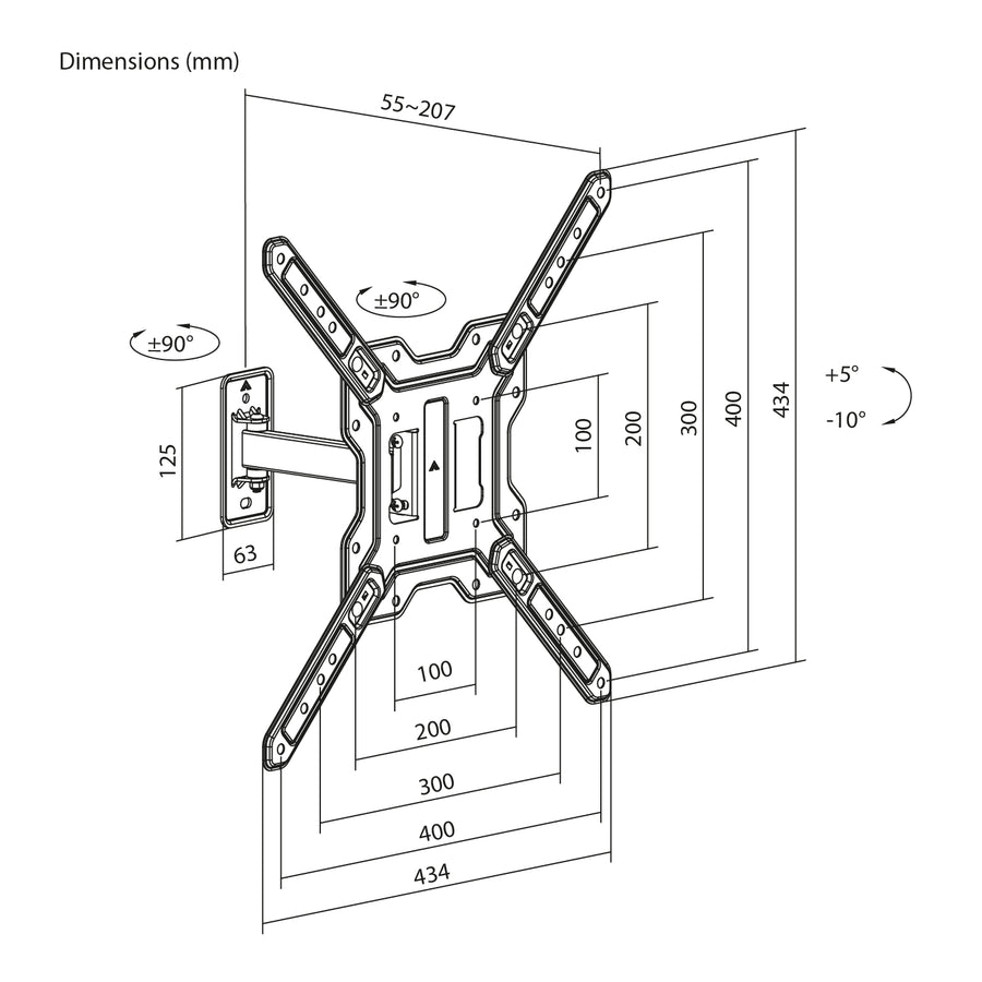 Maclean-beugel/hanger voor tv of monitor, max. 23-65", max. draagvermogen 30 kg, universeel, max. VESA 400x400, MC-758 N