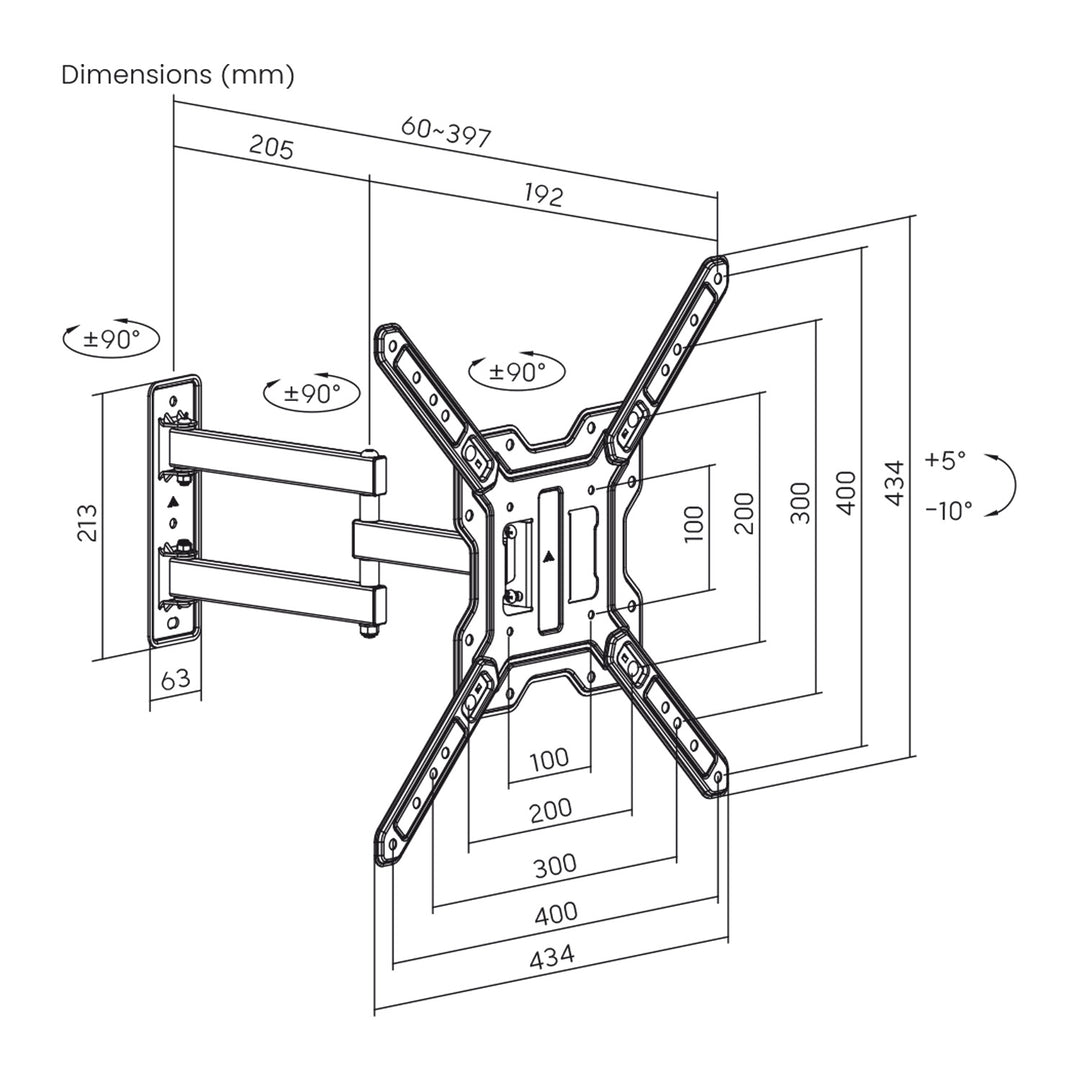 Maclean-beugel/hanger voor tv of monitor, max. 23-65", max. draagvermogen 30 kg, universeel, max. VESA 400x400, MC-759 N