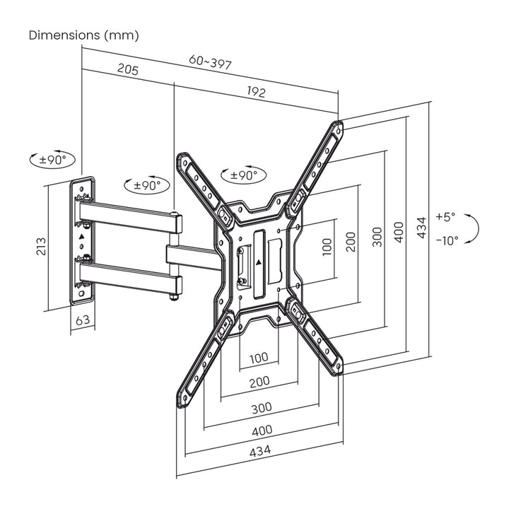 Maclean-beugel/hanger voor tv of monitor, max. 23-65", max. draagvermogen 30 kg, universeel, max. VESA 400x400, MC-759 N