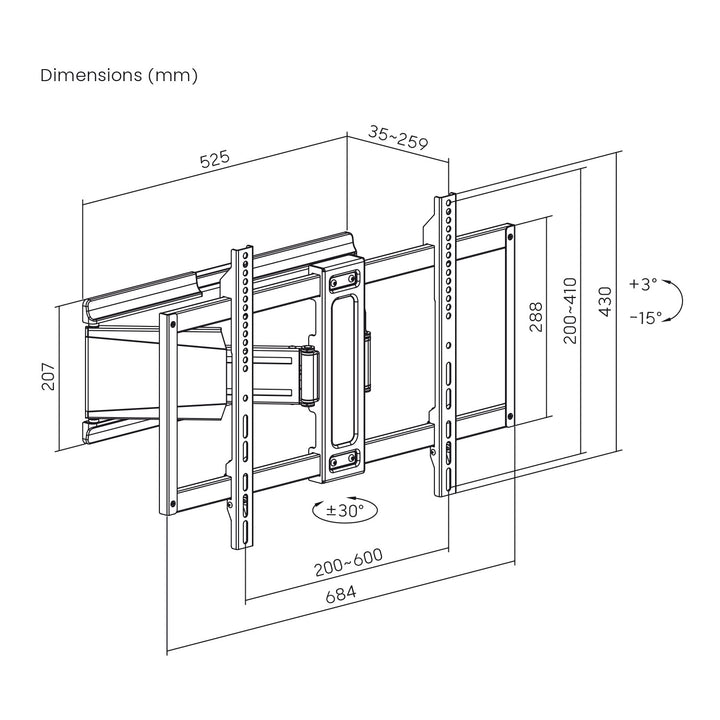 Maclean tv-beugel/hanger, max. VESA 600x400, 37-90", max. draagvermogen 65 kg, zwart, MC-881 N
