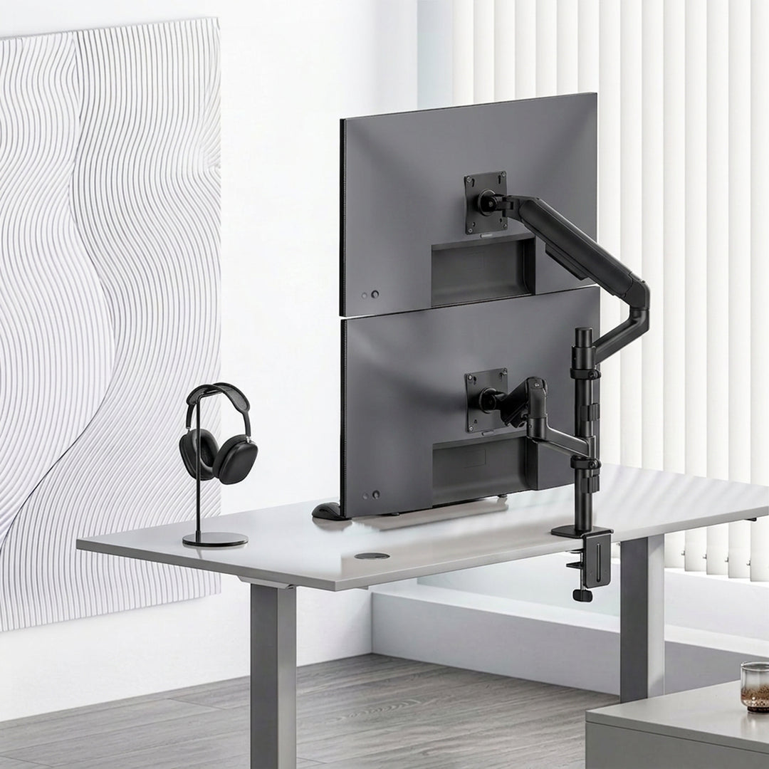 Ergo Office-houder/beugel voor 2 beeldschermen, gasveer, 17"-32", 1-10 kg, matzwart, ER-692 B