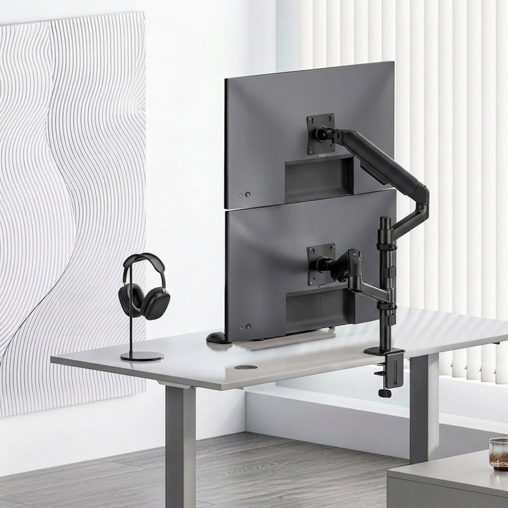 Ergo Office-houder/beugel voor 2 beeldschermen, gasveer, 17"-32", 1-10 kg, matzwart, ER-692 B