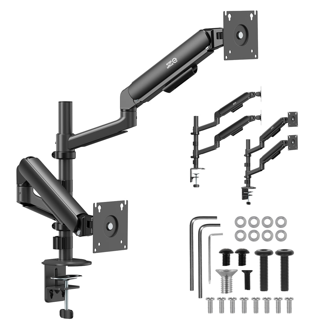 Ergo Office-houder/beugel voor 2 beeldschermen, gasveer, 17"-32", 1-10 kg, matzwart, ER-692 B