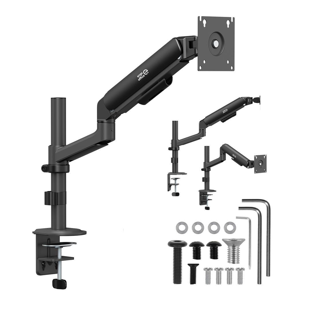 Ergo Office-monitorbeugel/hanger, gasveer, 17"-32", 1-10 kg, matzwart, max. VESA 100x100, ER-691 B