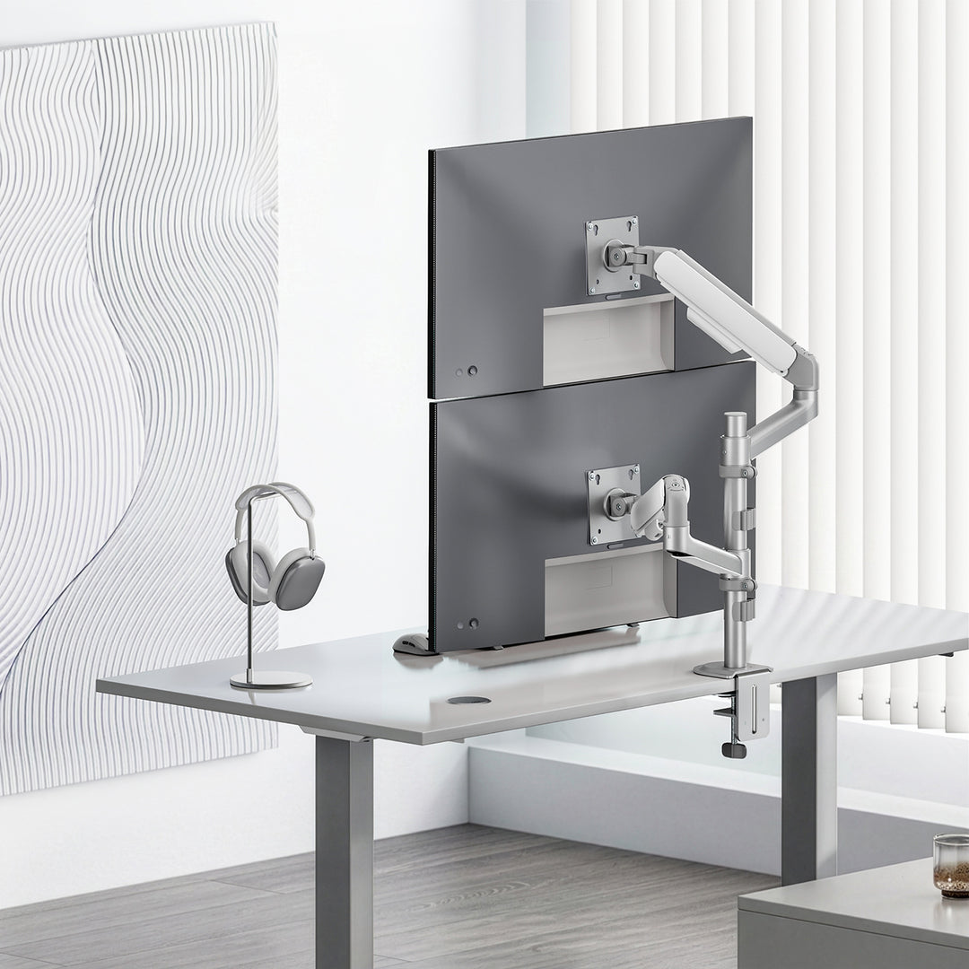 Ergo Office-beugel/houder voor 2 monitoren, gasveer, 17"-32", 1-10 kg, matwit, ER-692 W