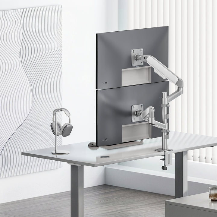 Ergo Office-beugel/houder voor 2 monitoren, gasveer, 17"-32", 1-10 kg, matwit, ER-692 W