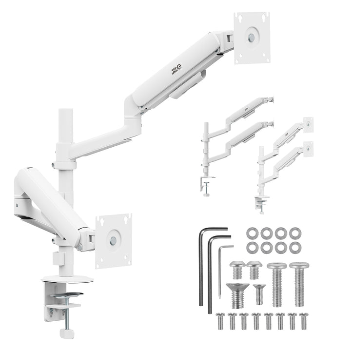 Ergo Office-beugel/houder voor 2 monitoren, gasveer, 17"-32", 1-10 kg, matwit, ER-692 W