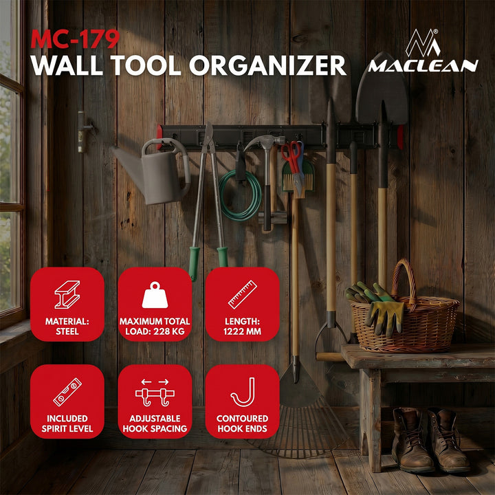 Maclean wandrek voor gereedschap, van staal, max. belasting 228 kg, breedte 1222 mm, MC-179