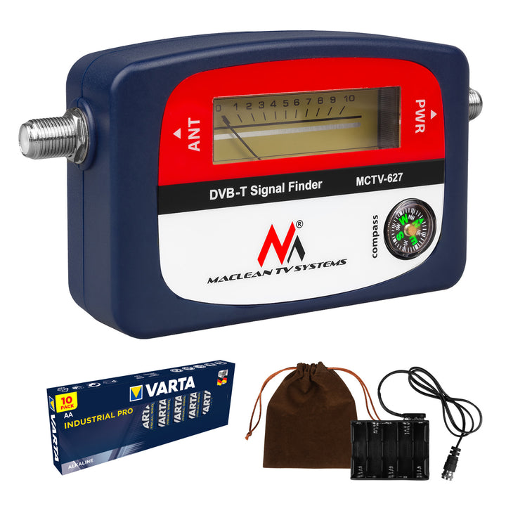Maclean DVB-T TV meter, koffer, kabel 25 cm F-F, MCTV-627 + 10x AA Varta Industrial batterijen