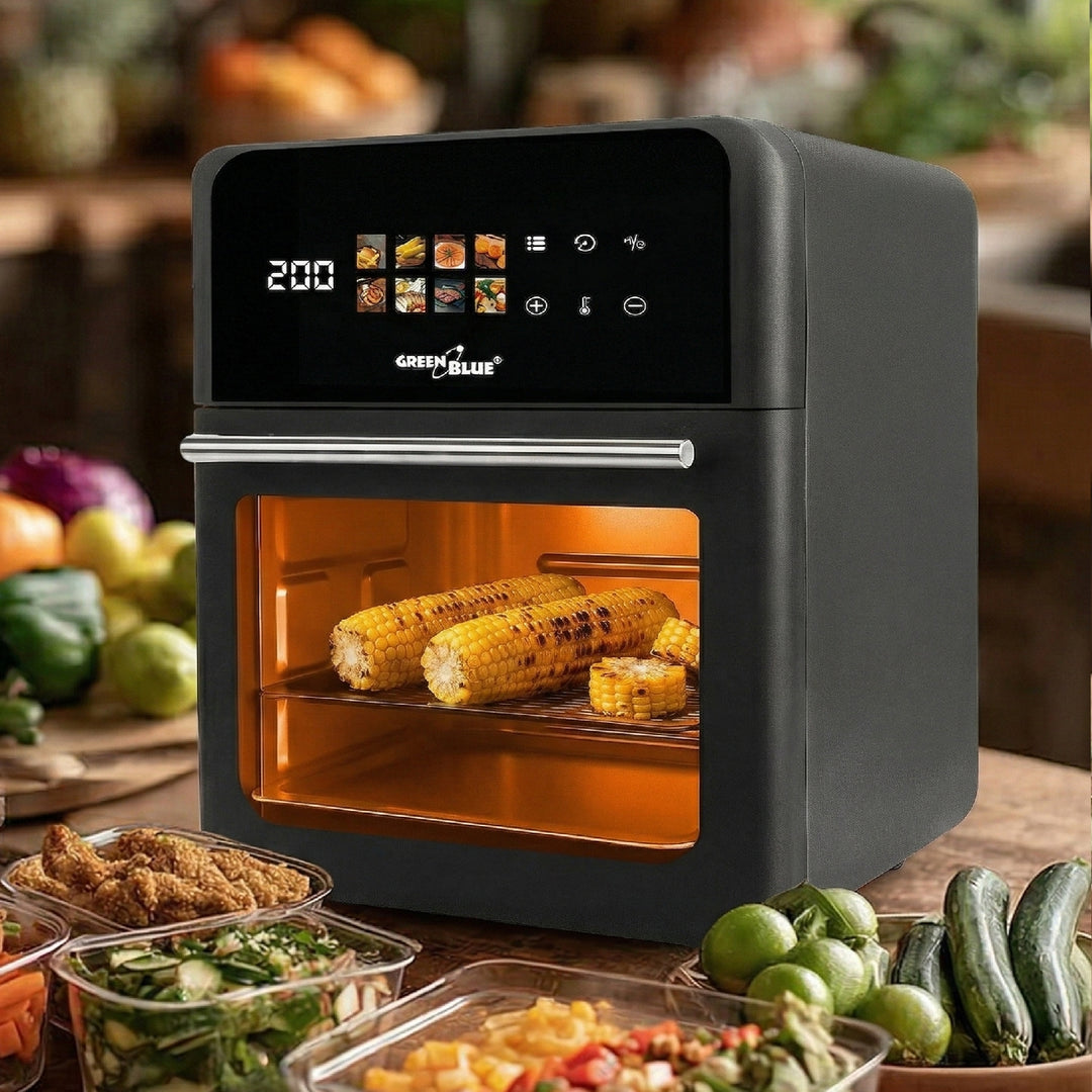 GreenBlue AIR FRYER vetvrije friteuse, krachtig 1800 W, inhoud 10 l, 8 programma’s, accessoires, timer, GB950
