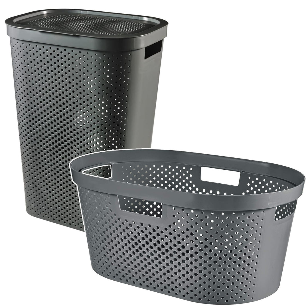 Curver Infinity gerecyclede mangel / wasmand, inhoud 40L, donkergrijs, 100% gerecycled, 245675 + Curver Infinity gerecyclede 60L wasmand
