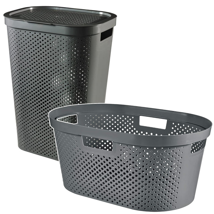 Curver Infinity gerecyclede mangel / wasmand, inhoud 40L, donkergrijs, 100% gerecycled, 245675 + Curver Infinity gerecyclede 60L wasmand