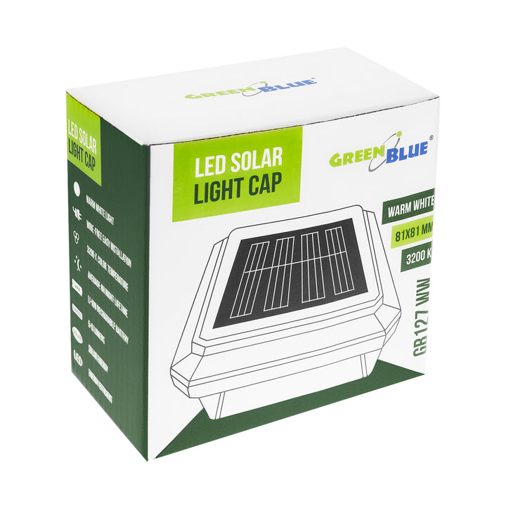GreenBlue LED-zonnelamp voor paal, 80x80 mm, envelopvormige kap, 3200 K, GB127 WW