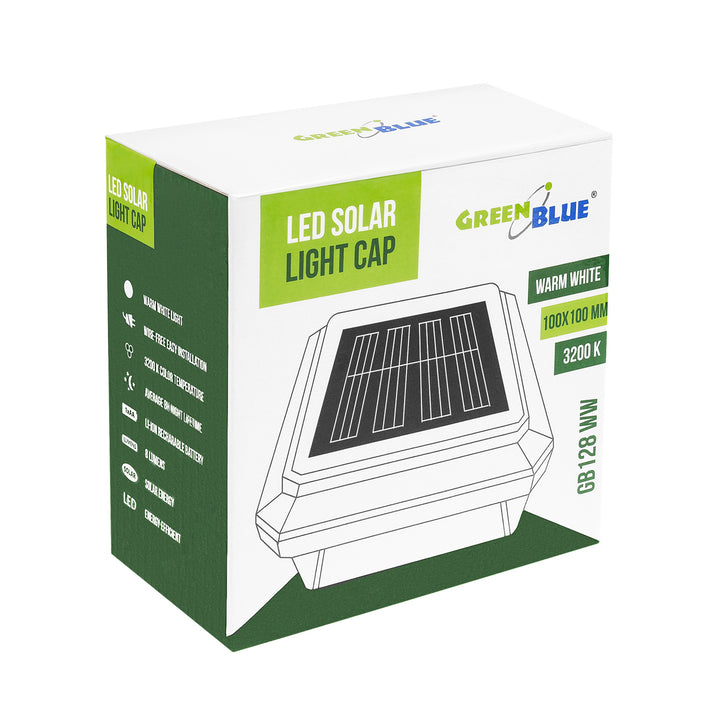 GreenBlue LED-zonnelamp voor paal, 100 x 100 mm, envelopvormige kap, 3200 K, GB128 WW