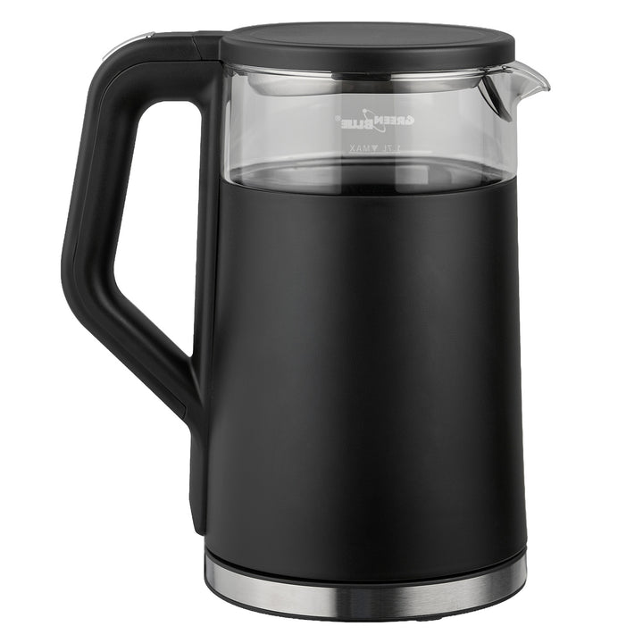 GreenBlue snoerloze waterkoker, inhoud 1,7 l, glazen waterreservoir, duidelijk display, temperatuurkeuze, 2200 W, GB670 B