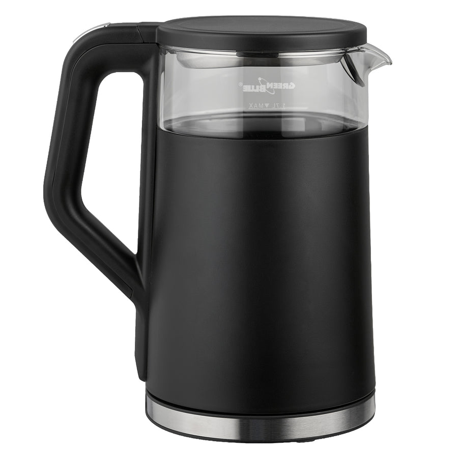 GreenBlue snoerloze waterkoker, inhoud 1,7 l, glazen waterreservoir, duidelijk display, temperatuurkeuze, 2200 W, GB670 B