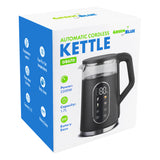 GreenBlue snoerloze waterkoker, inhoud 1,7 l, glazen waterreservoir, duidelijk display, temperatuurkeuze, 2200 W, GB670 B