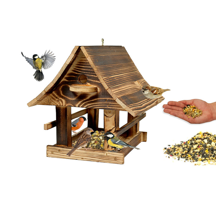 Woodok vogelvoederhuisje, hout, gebakken, ophanghaak + vogelzaad 1kg