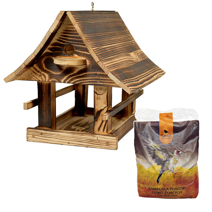 Woodok vogelvoederhuisje, hout, gebakken, ophanghaak + vogelzaad 1kg