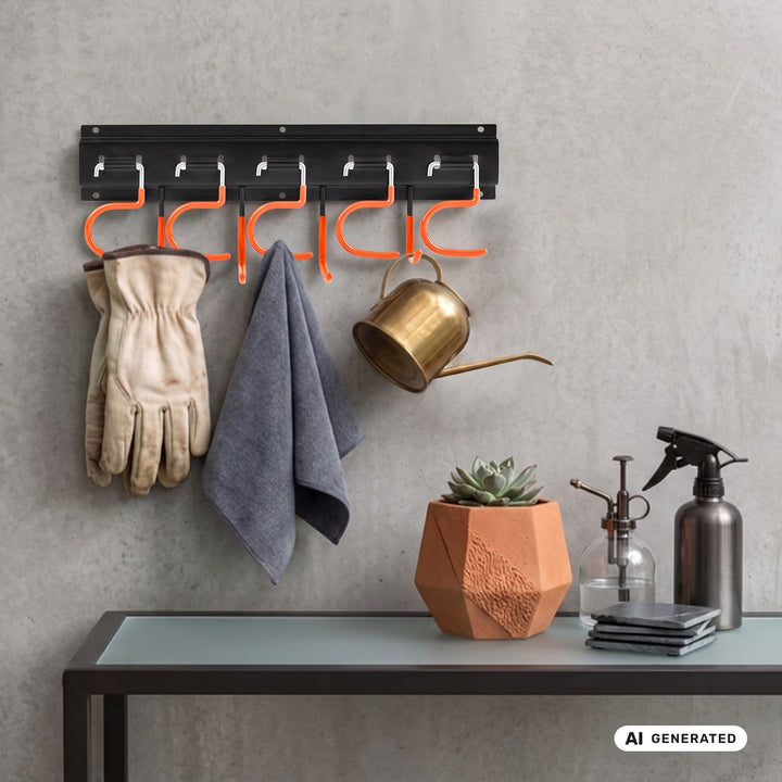 Maclean wandrek voor tuingereedschap, van staal, met haken, max. draagvermogen 30 kg, breedte 40 cm, MC-193