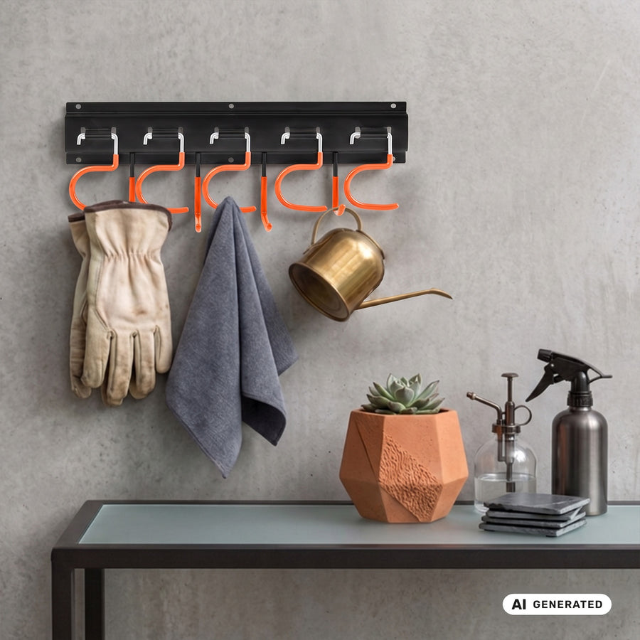 Maclean wandrek voor tuingereedschap, van staal, met haken, max. draagvermogen 30 kg, breedte 40 cm, MC-193