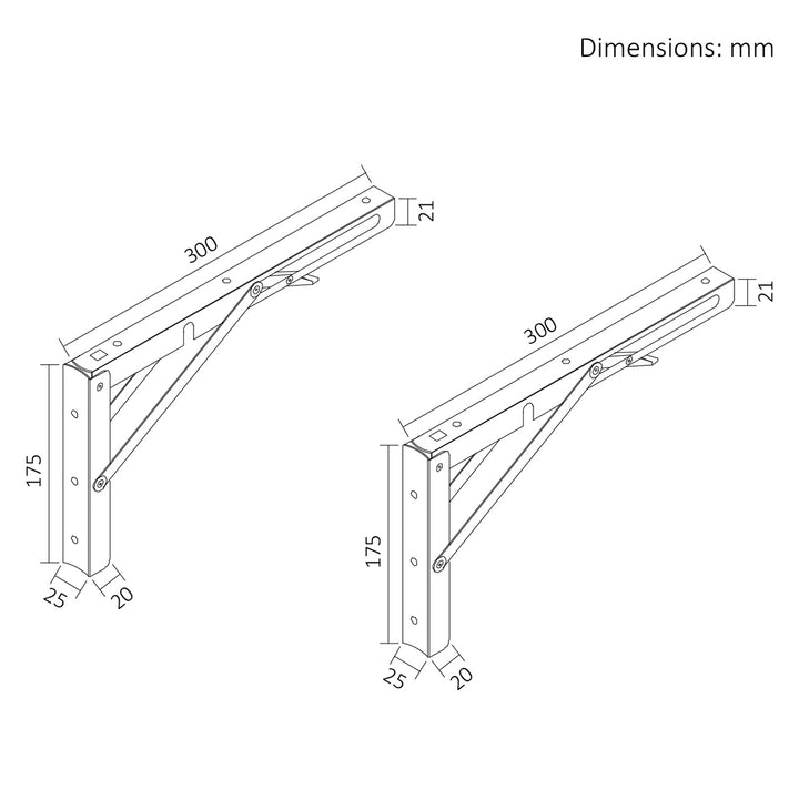Inklapbare beugel voor Maclean-wandplank, min. 250 mm, max. 500 mm, max. 50 kg, 2 stuks, MC-194
